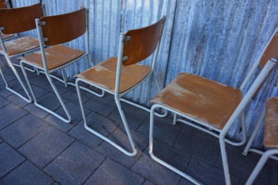 vintage, schoolstoelen, stapelbare, stoelen